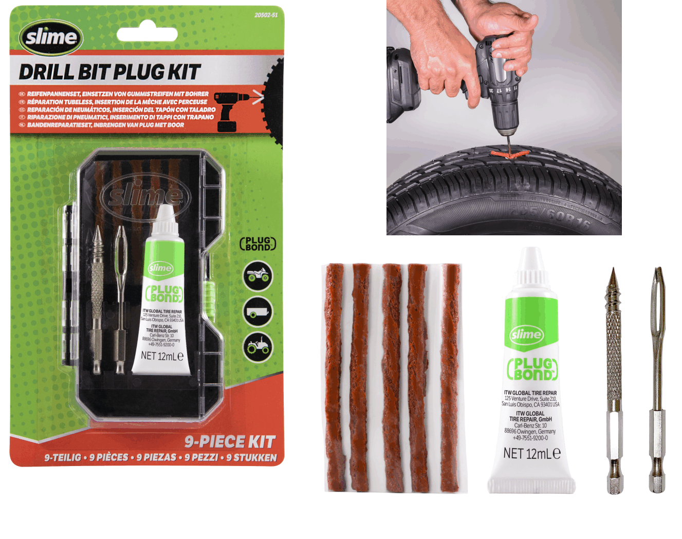 Slime Tyre Plug Reifen Reparaturset mit Einsätzen für die Bohrmaschine