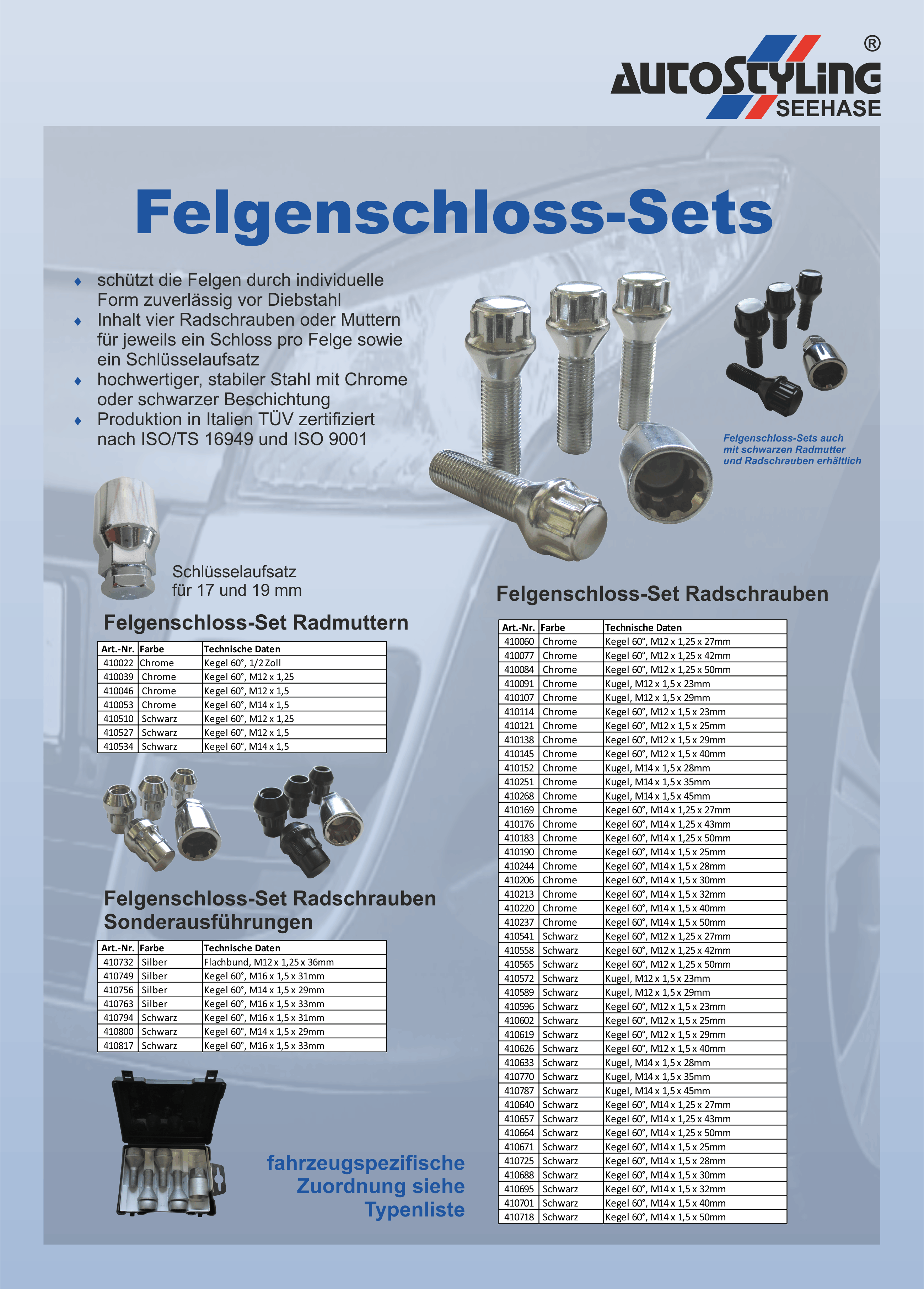 BBS Felgenschloss LANG silber M14x1,25 60er Kegel 0934270#